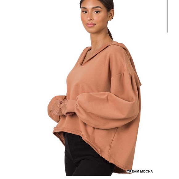 🆕Hi low French terry hoodie in cream mocha - Picture 2 of 3